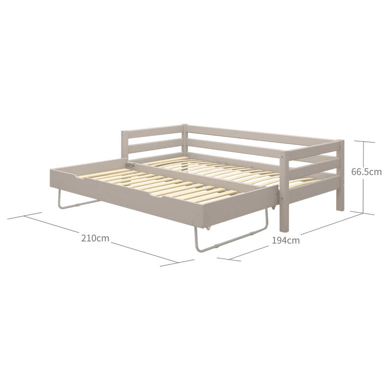 Single Bed with Pull-out Bed and Safety Rail, 90x200 cm, Grey