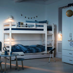 Bunk Bed 154 cm with Pull-out Drawer, Ladder and Safety Rail, 90x200 cm, White BUNKBED bunk-bed-with-straight-ladder-white-washed-3  flexa-com.myshopify.com