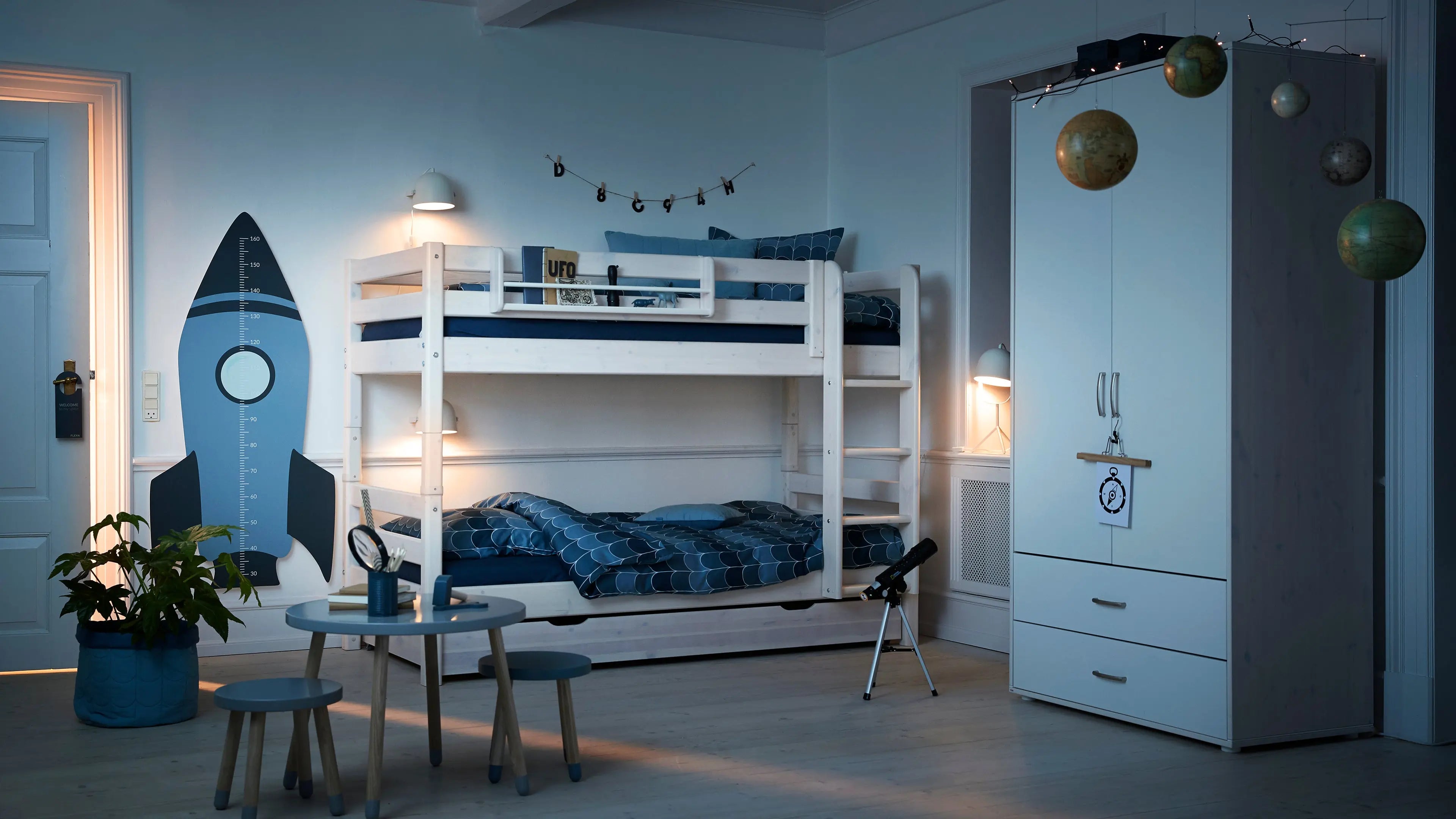 Bunk Bed 154 cm with Pull-out Drawer, Ladder and Safety Rail, 90x200 cm, White BUNKBED bunk-bed-with-straight-ladder-white-washed-3  flexa-com.myshopify.com