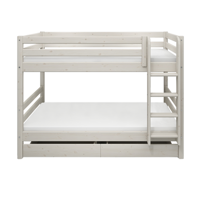 Lit superposé 154 cm avec lit gigogne, échelle et barrière de sécurité, 90x200 cm, Blanc