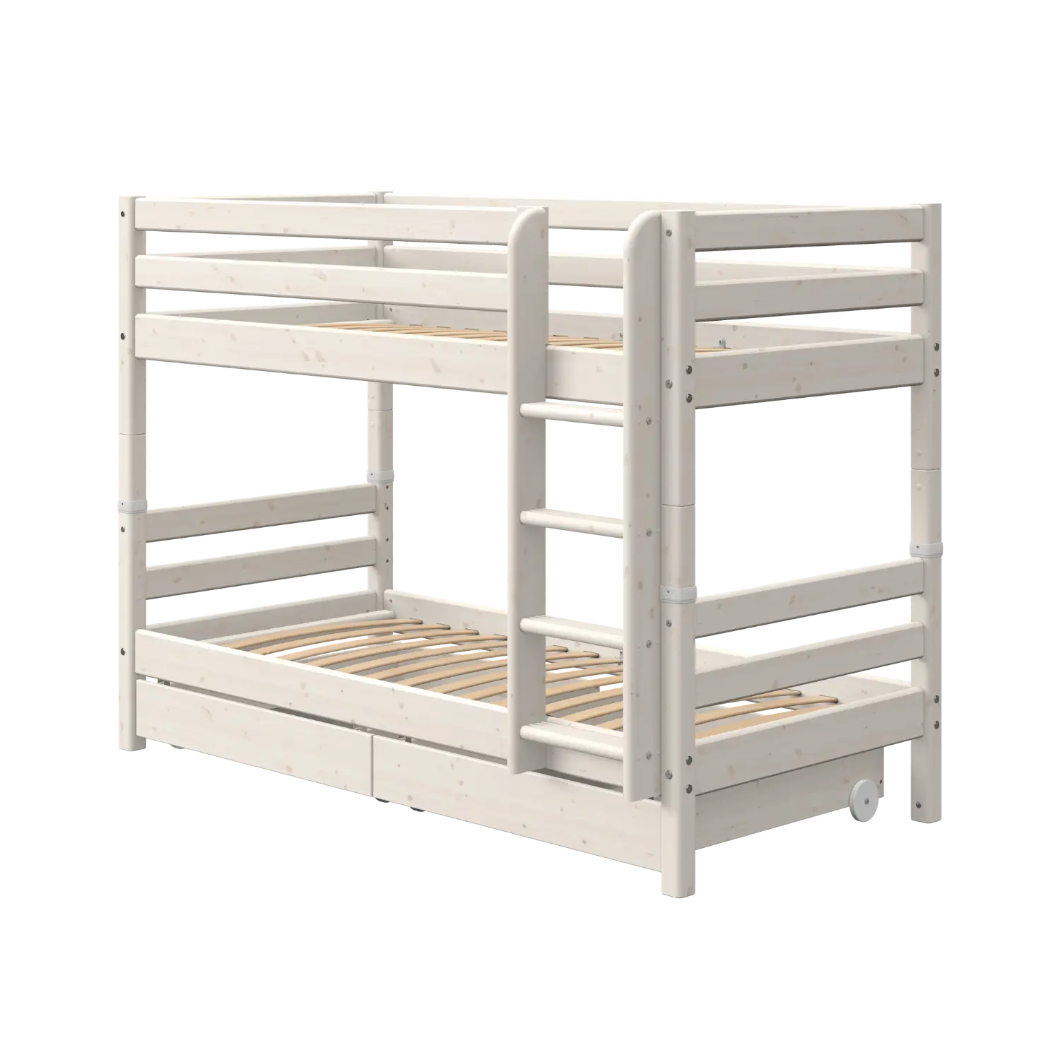 Bunk Bed 154 cm with Pull-out Drawer, Ladder and Safety Rail, 90x200 cm, White BUNKBED bunk-bed-with-straight-ladder-white-washed-3  flexa-com.myshopify.com