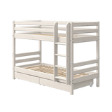Bunk Bed 154 cm with Pull-out Drawer, Ladder and Safety Rail, 90x200 cm, White BUNKBED bunk-bed-with-straight-ladder-white-washed-3  flexa-com.myshopify.com