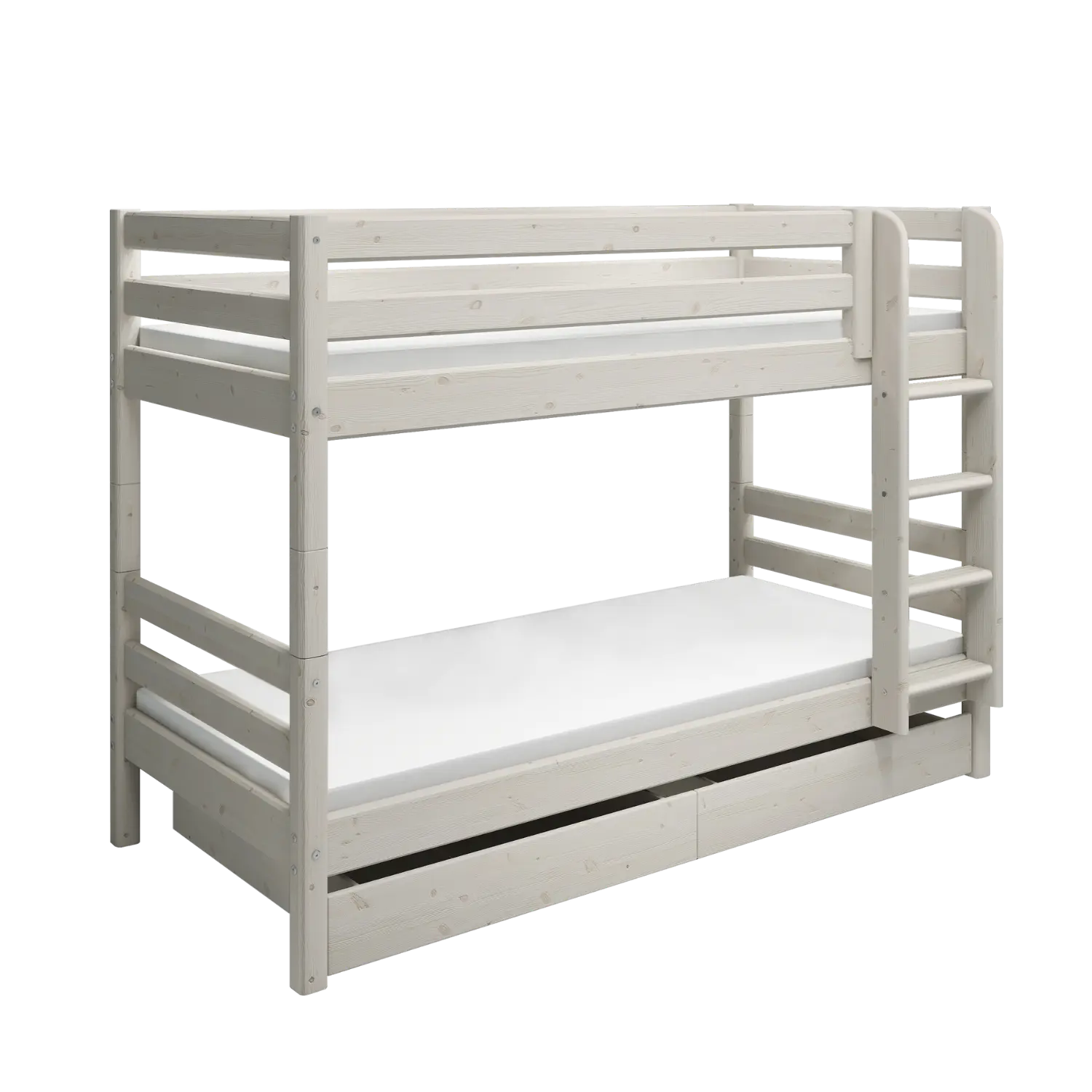 Bunk Bed 154 cm with Pull-out Drawer, Ladder and Safety Rail, 90x200 cm, White BUNKBED bunk-bed-with-straight-ladder-white-washed-3  flexa-com.myshopify.com