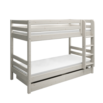 Lit superposé 154 cm avec lit gigogne, échelle et barrière de sécurité, 90x200 cm, Blanc