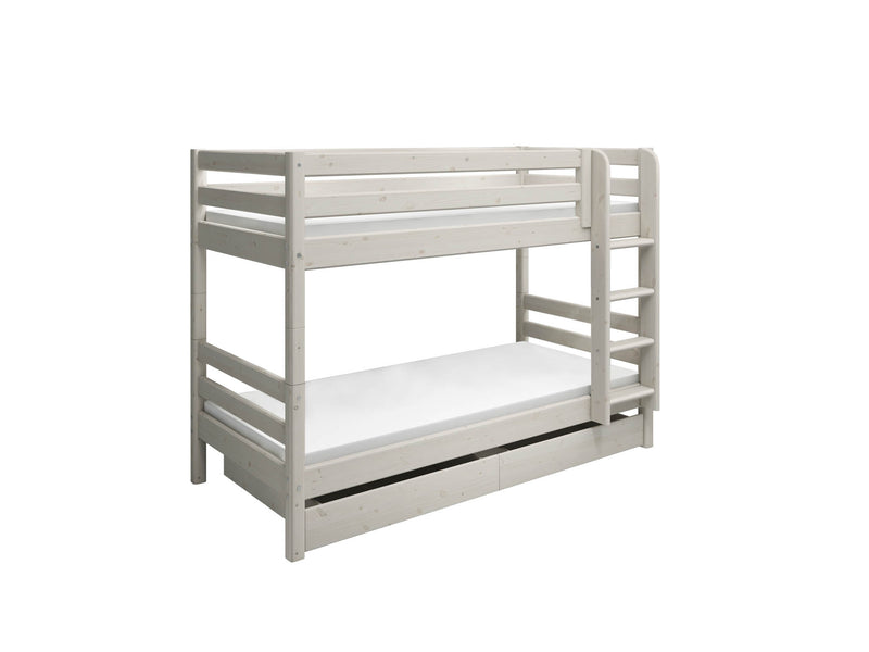 Bunk Bed with Pull-out Bed, Straight Ladder and Safety Rail, 90x200 cm, White