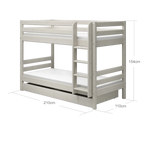 Bunk Bed 154 cm with Pull-out Drawer, Ladder and Safety Rail, 90x200 cm, White BUNKBED bunk-bed-with-straight-ladder-white-washed-3  flexa-com.myshopify.com
