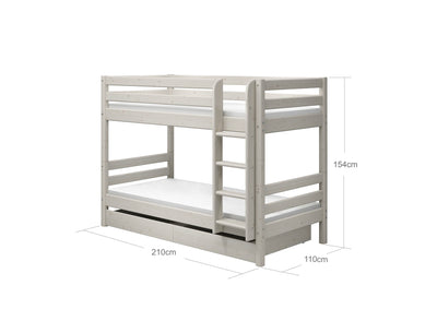 Bunk Bed with Pull-out Bed, Straight Ladder and Safety Rail, 90x200 cm, White