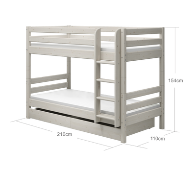 Lit superposé 154 cm avec lit gigogne, échelle et barrière de sécurité, 90x200 cm, Blanc