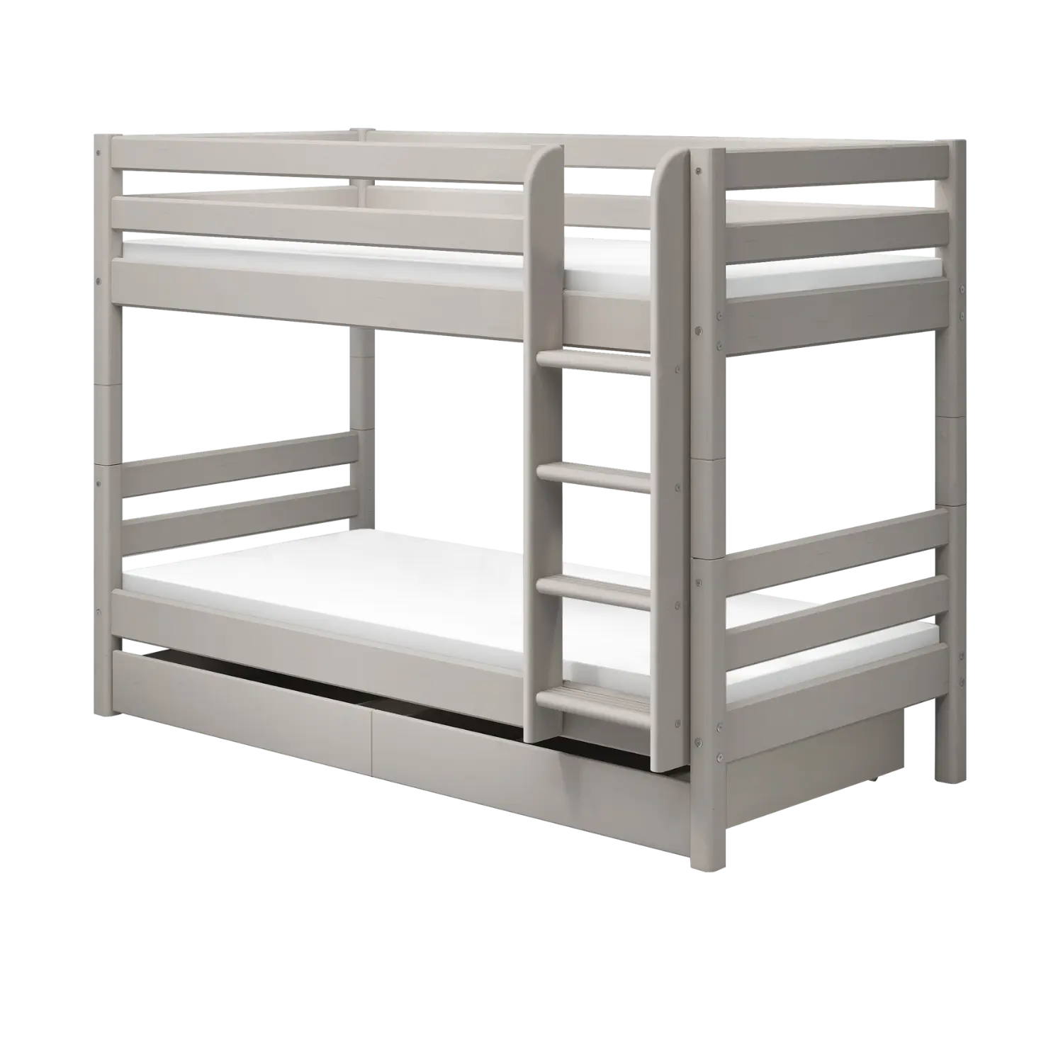 Bunk Bed 154 cm with Pull-out Drawer, Ladder and Safety Rail, 90x200 cm, Grey BUNKBED bunk-bed-with-straight-ladder-grey-washed-3  flexa-com.myshopify.com