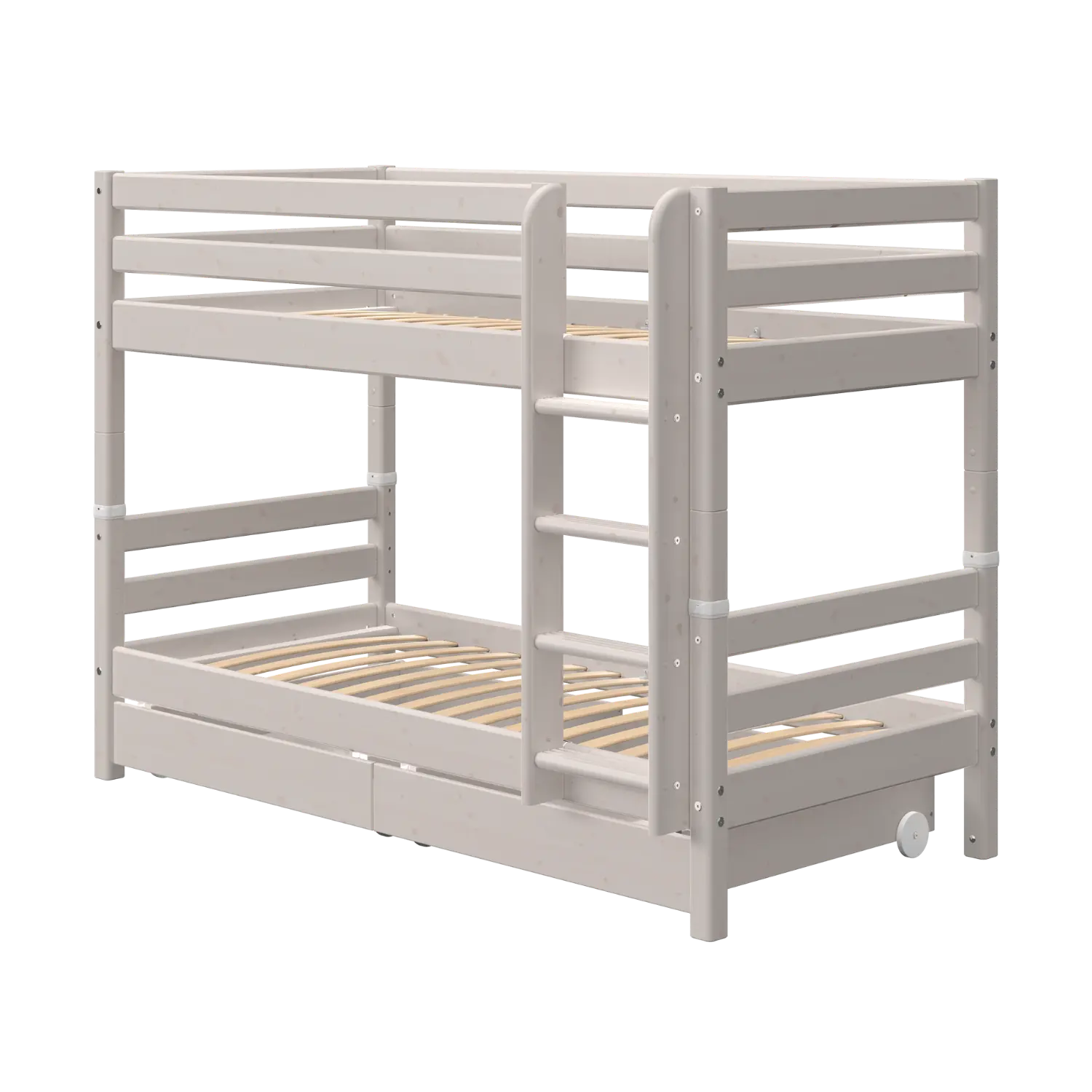 Bunk Bed 154 cm with Pull-out Drawer, Ladder and Safety Rail, 90x200 cm, Grey BUNKBED bunk-bed-with-straight-ladder-grey-washed-3  flexa-com.myshopify.com