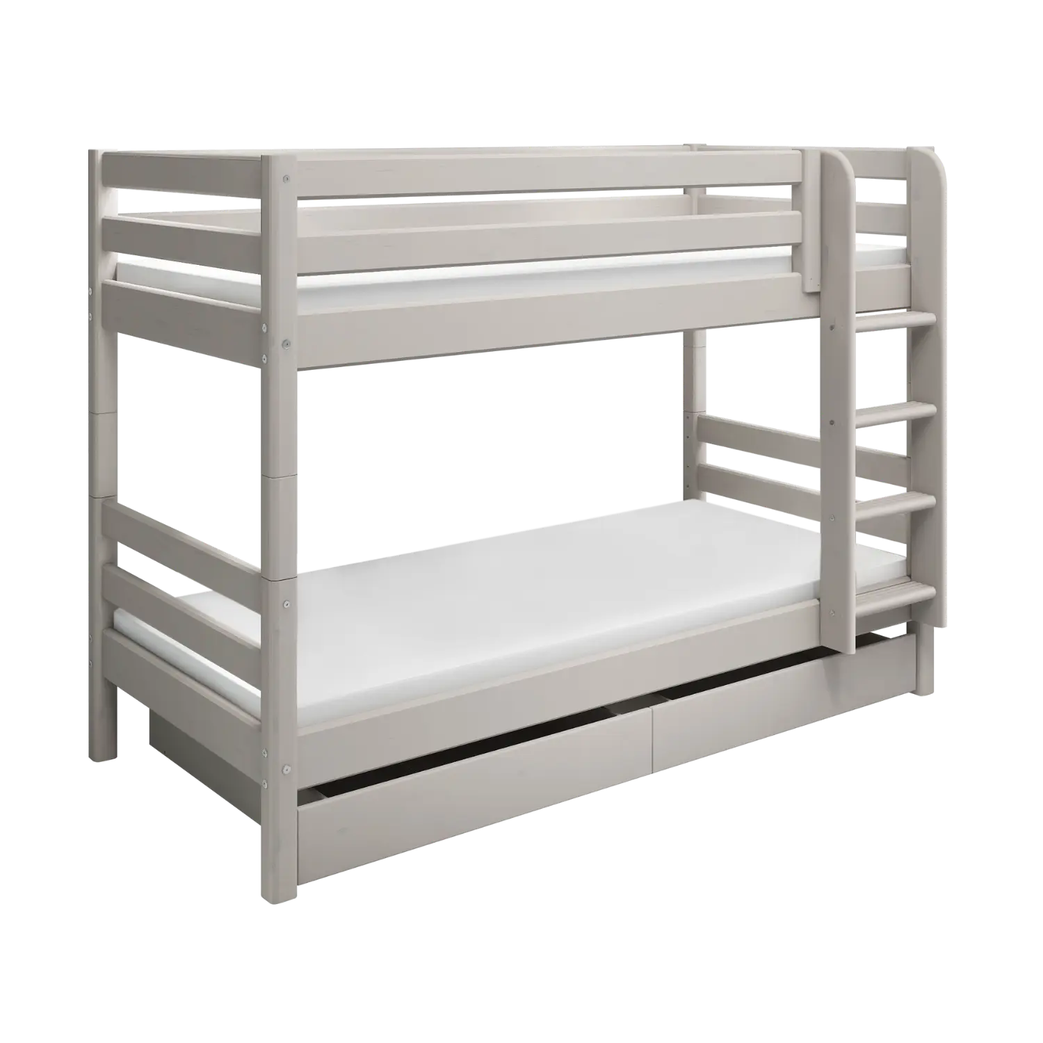 Bunk Bed 154 cm with Pull-out Drawer, Ladder and Safety Rail, 90x200 cm, Grey BUNKBED bunk-bed-with-straight-ladder-grey-washed-3  flexa-com.myshopify.com
