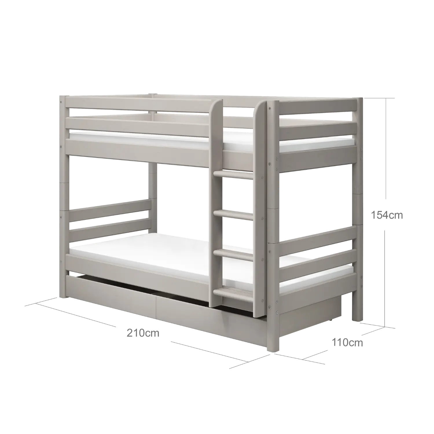 Bunk Bed 154 cm with Pull-out Drawer, Ladder and Safety Rail, 90x200 cm, Grey BUNKBED bunk-bed-with-straight-ladder-grey-washed-3  flexa-com.myshopify.com