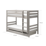 Bunk Bed 154 cm with Pull-out Drawer, Ladder and Safety Rail, 90x200 cm, Grey BUNKBED bunk-bed-with-straight-ladder-grey-washed-3  flexa-com.myshopify.com