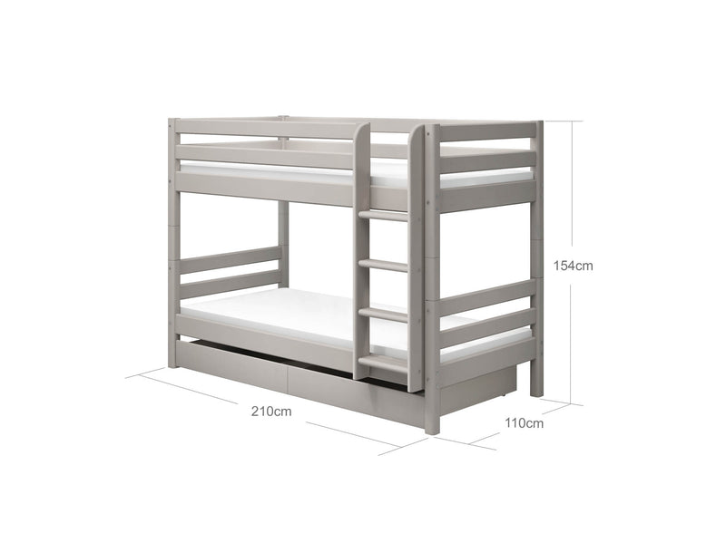 Bunk Bed with Safety Rails and Straight Ladder, 90x200 cm, Grey