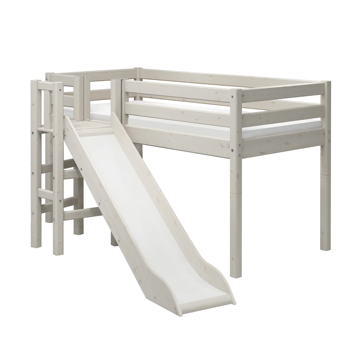 High Bed 120 cm with Slide and Safety Rail, 90x200 cm, White MID_HIGH-BED mid-high-bed-w-platform-and-slide-white-washed-1  flexa-com.myshopify.com