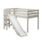Mid-High Bed with Slide and Safety Rail, 90x200 cm, White