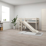 High Bed 120 cm with Slide and Safety Rail, 90x200 cm, White