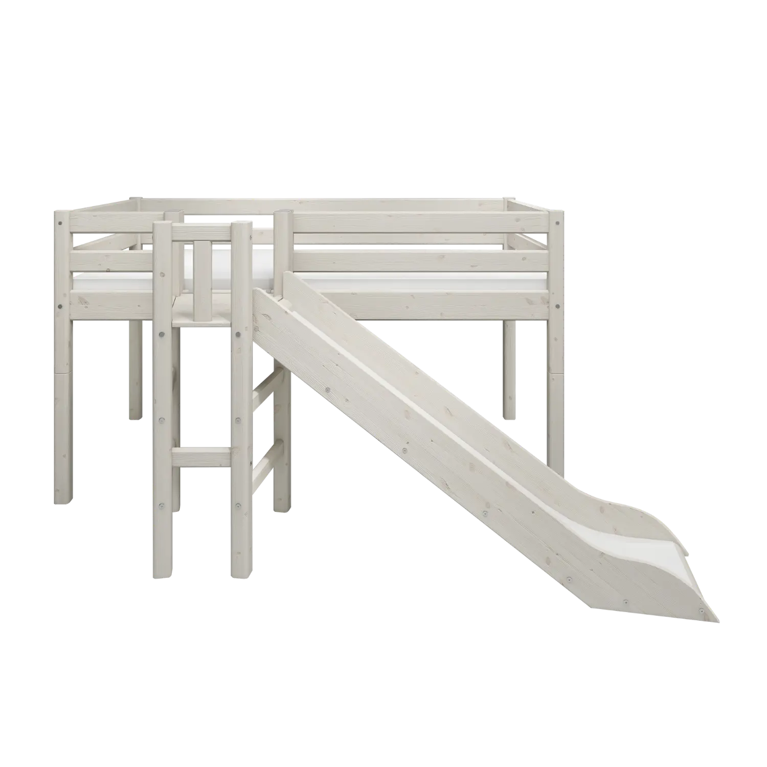 High Bed 120 cm with Slide and Safety Rail, 90x200 cm, White MID_HIGH-BED mid-high-bed-w-platform-and-slide-white-washed-1  flexa-com.myshopify.com