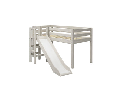 Mid-high Bed with Slide and Safety Rail, 90x200 cm, White