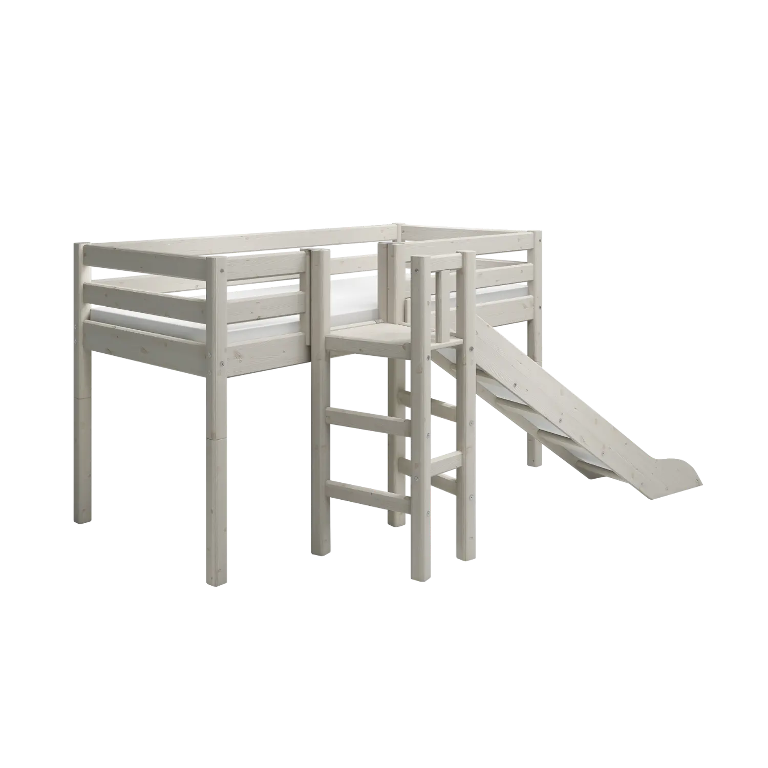 High Bed 120 cm with Slide and Safety Rail, 90x200 cm, White MID_HIGH-BED mid-high-bed-w-platform-and-slide-white-washed-1  flexa-com.myshopify.com