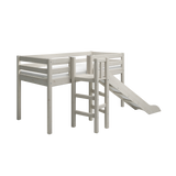 Mid-High Bed with Slide and Safety Rail, 90x200 cm, White