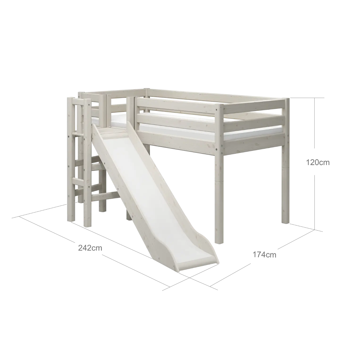 High Bed 120 cm with Slide and Safety Rail, 90x200 cm, White MID_HIGH-BED mid-high-bed-w-platform-and-slide-white-washed-1  flexa-com.myshopify.com