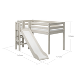 Mid-High Bed with Slide and Safety Rail, 90x200 cm, White