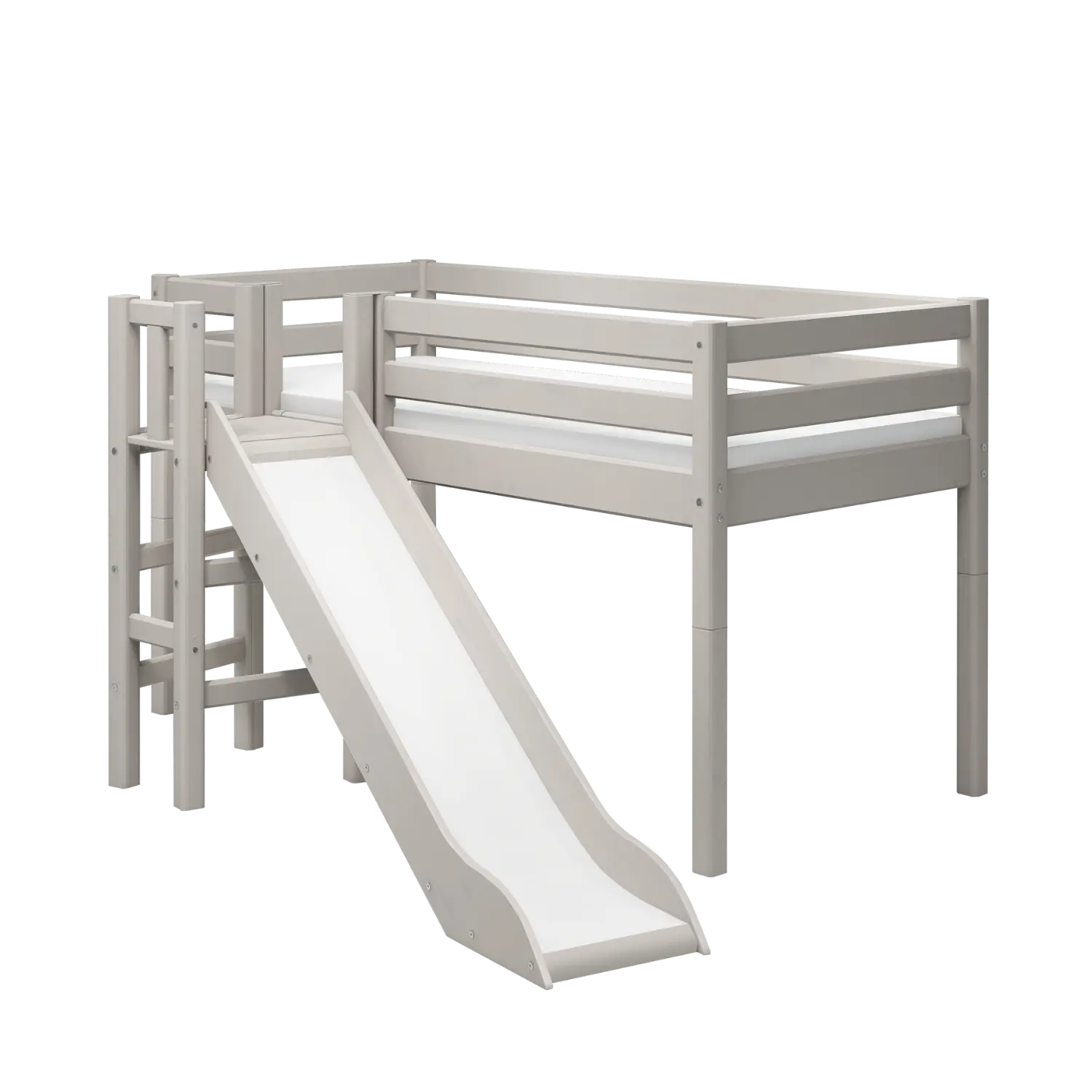 High Bed 120 cm with Slide and Safety Rail, 90x200 cm, Grey MID_HIGH-BED mid-high-bed-w-platform-and-slide-grey-washed-1  flexa-com.myshopify.com