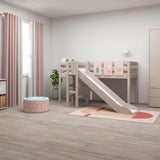 High Bed 120 cm with Slide and Safety Rail, 90x200 cm, Grey