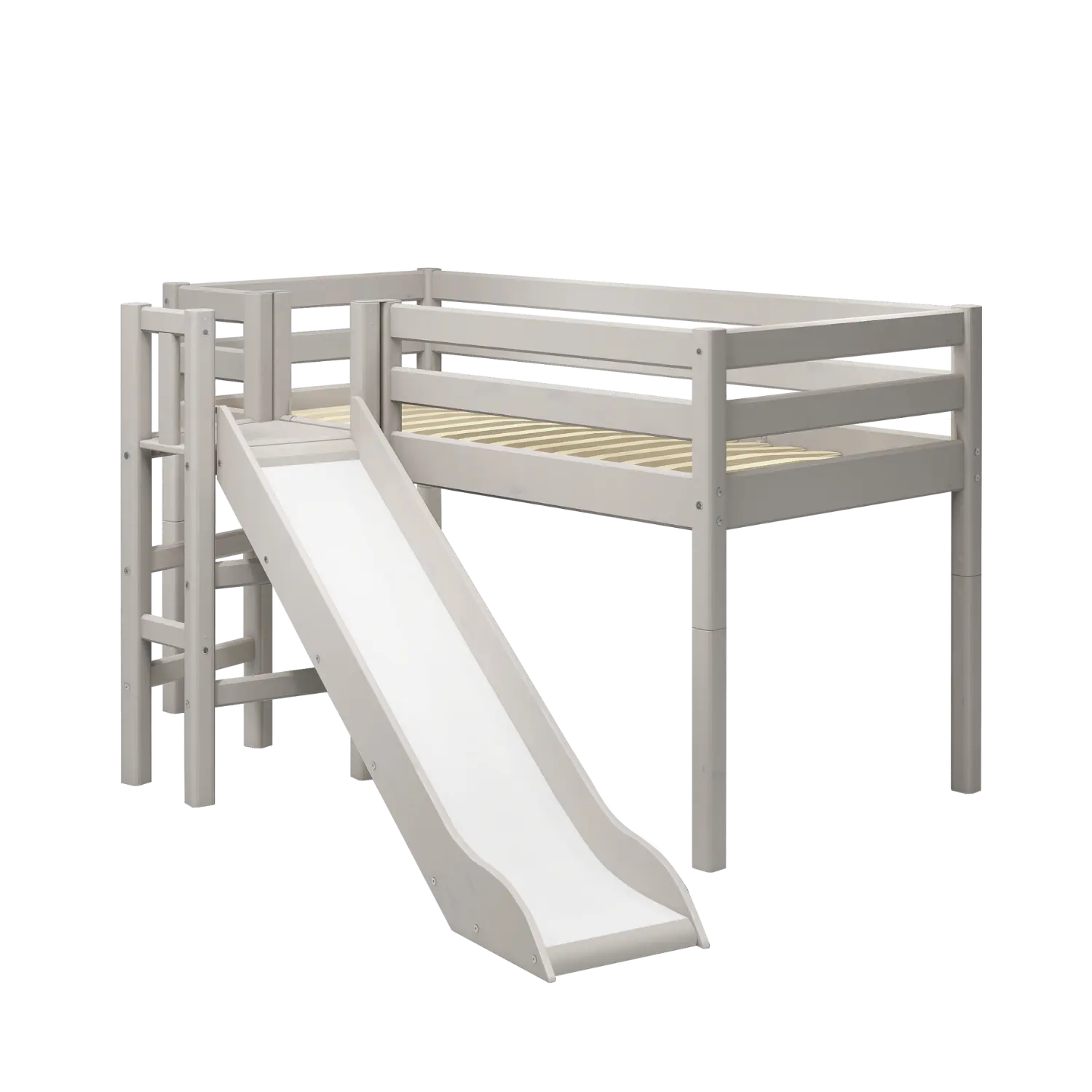 High Bed 120 cm with Slide and Safety Rail, 90x200 cm, Grey MID_HIGH-BED mid-high-bed-w-platform-and-slide-grey-washed-1  flexa-com.myshopify.com