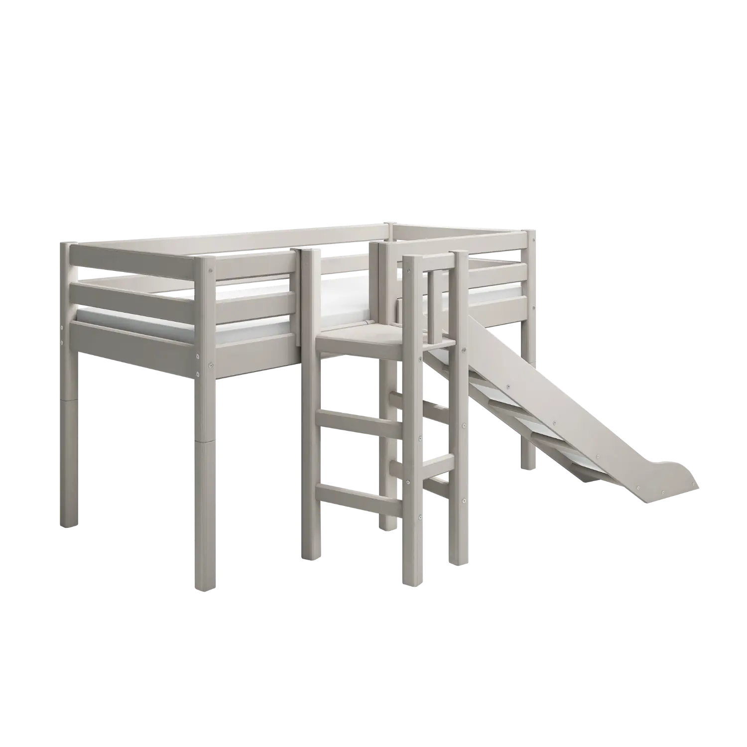 High Bed 120 cm with Slide and Safety Rail, 90x200 cm, Grey MID_HIGH-BED mid-high-bed-w-platform-and-slide-grey-washed-1  flexa-com.myshopify.com