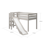 High Bed 120 cm with Slide and Safety Rail, 90x200 cm, Grey MID_HIGH-BED mid-high-bed-w-platform-and-slide-grey-washed-1  flexa-com.myshopify.com