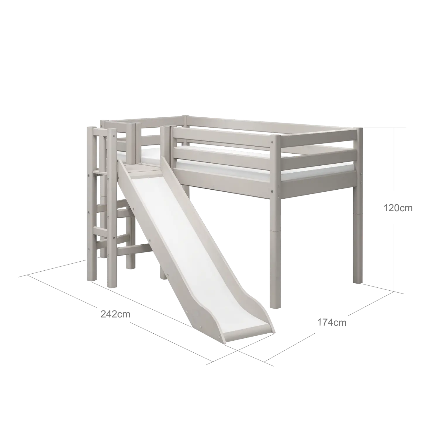High Bed 120 cm with Slide and Safety Rail, 90x200 cm, Grey MID_HIGH-BED mid-high-bed-w-platform-and-slide-grey-washed-1  flexa-com.myshopify.com