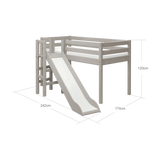 High Bed 120 cm with Slide and Safety Rail, 90x200 cm, Grey