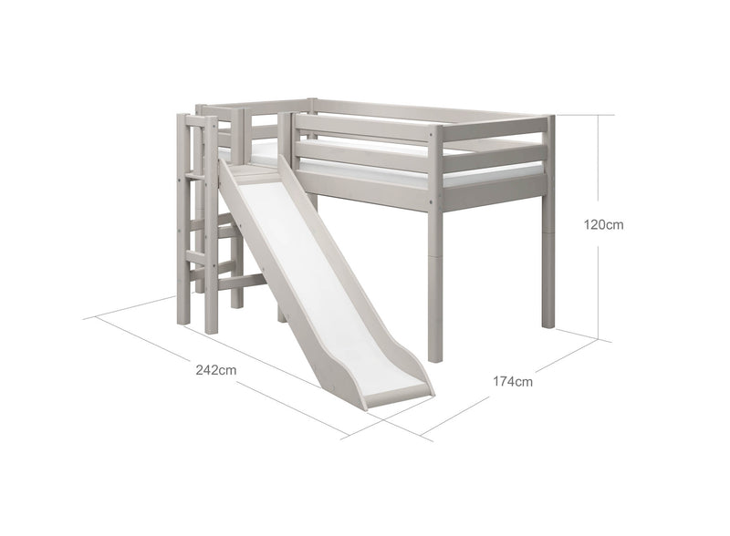 Lit mi-hauteur avec plateforme et toboggan