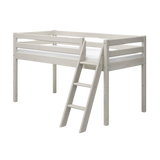 Mid-High Bed with Ladder and Safety Rail, 90x200 cm, White
