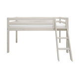 Mid-High Bed with Ladder and Safety Rail, 90x200 cm, White