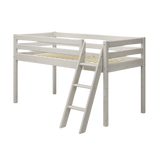 Mid-High Bed with Ladder and Safety Rail, 90x200 cm, White