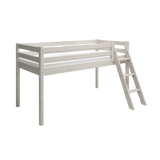 Mid-High Bed with Ladder and Safety Rail, 90x200 cm, White
