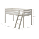 Mid-High Bed with Ladder and Safety Rail, 90x200 cm, White