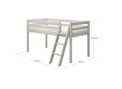 Mid-high bed w. slanting ladder