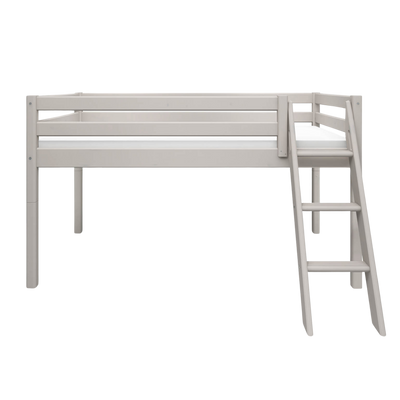 Mid-High Bed with Slanting Ladder and Safety Rail, 90x200 cm, Grey