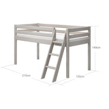 Lit haut 120 cm avec échelle et barrière de sécurité, 90x200 cm, Gris