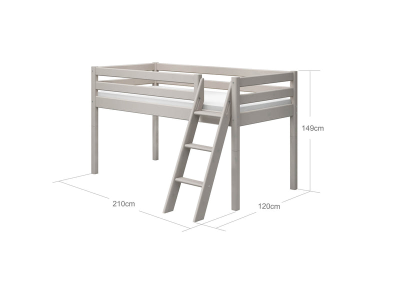 Mid-high bed w. slanting ladder