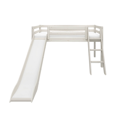 Mid-High Bed with Slide and Ladder, 90x200 cm, White