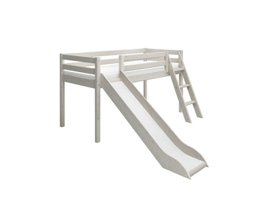 Mid-high Bed with Slide and Slanting Ladder, 90x200 cm, White