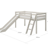 Mid-High Bed with Slide and Ladder, 90x200 cm, White