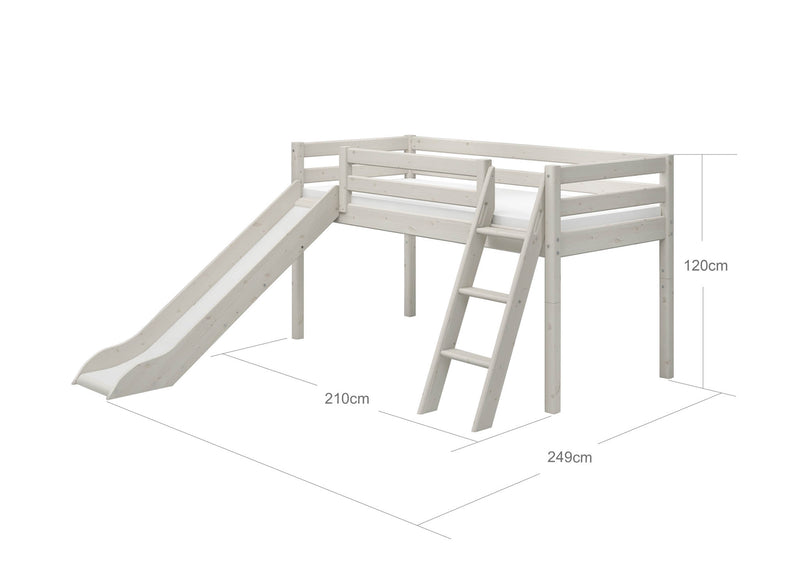 Cama media-alta con tobogán y escalera inclinada