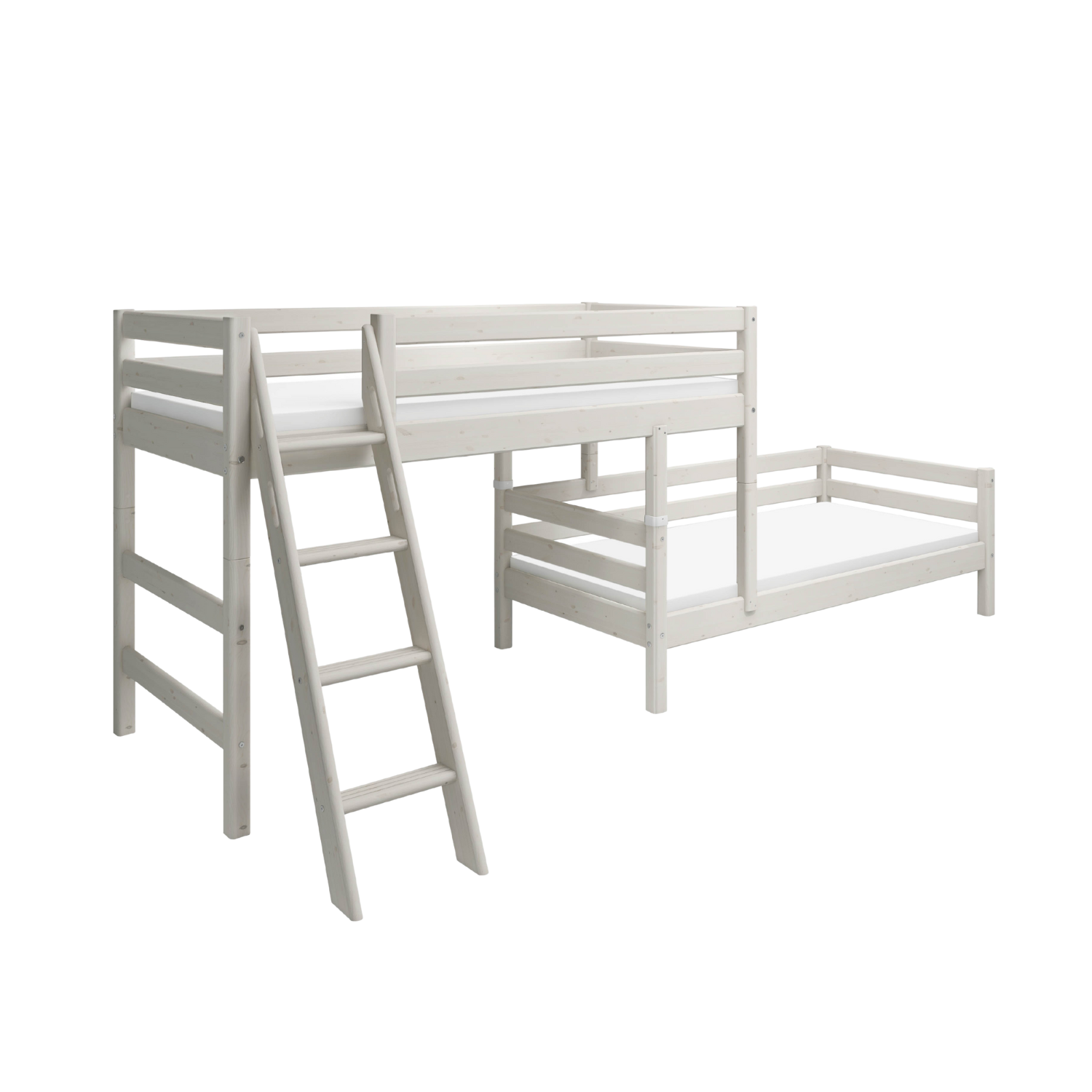 FLEXA-Schrägleiter aus der CLASSIC-Kollektion in Grau, mit gut sichtbaren rutschfesten Sprossen, passend für hohe oder niedrige Kinderbetten im Schlafzimmer.