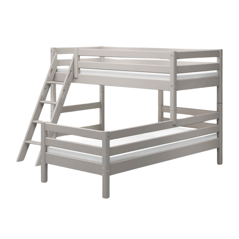 Bunk Bed with Slanting Ladder and Safety Rails, 90x200 cm, Grey